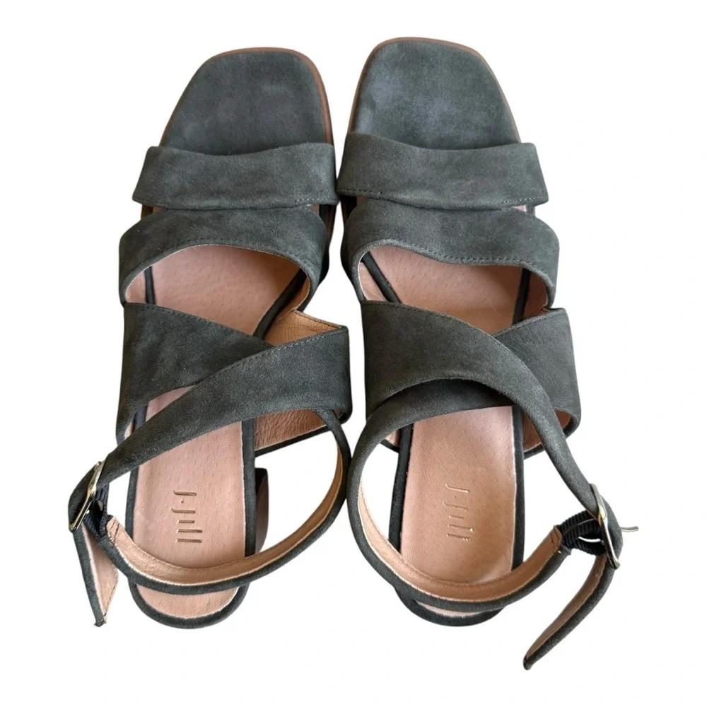 J Jill Gray / Sage Suede‎ Criss Cross Ankle Wrap Heeled Sandals Size 8.5